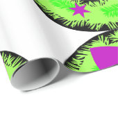 Papier Cadeau Stations de cabot rose et couronne de Noël vert (Coin rond)