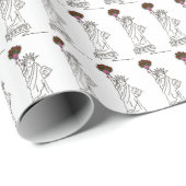 Papier Cadeau Statue de la Liberté NYC Saint Valentin Amour Rose (Coin rond)