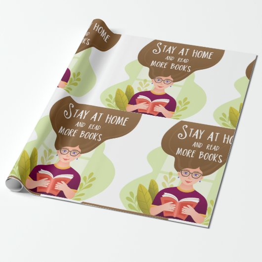 Papier Cadeau Stay Home Read More Books Book Lover (Déroulé)