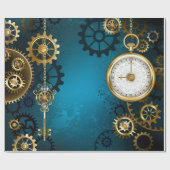 Papier Cadeau Steampunk Arrière - plan turquoise avec Gears (Plat)