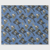 Papier Cadeau Steampunk avec Dames Casquettes sur Blue Denim (Plat)