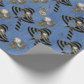 Papier Cadeau Steampunk avec Dames Casquettes sur Blue Denim (Coin)