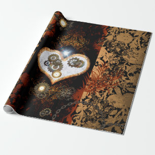 Papier Cadeau Steampunk, beau coeur avec des vitesses et des