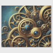 Papier Cadeau Steampunk Horkwork Or et Turquoise (Plat)