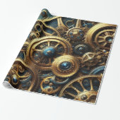 Papier Cadeau Steampunk Horkwork Or et Turquoise (Déroulé)