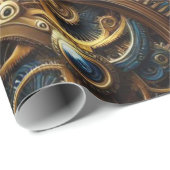 Papier Cadeau Steampunk Horkwork Or et Turquoise (Coin rond)