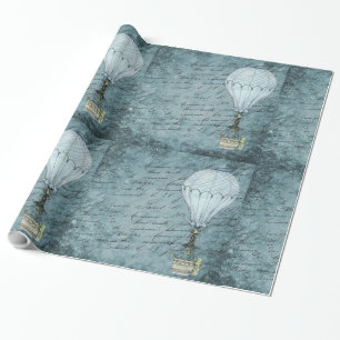 Papier Cadeau Steampunk Hot Air Balloon Dusk Blue écriture manus