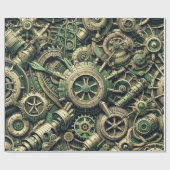 Papier Cadeau Steampunk Industrial Green Clocwork Gears (Plat)