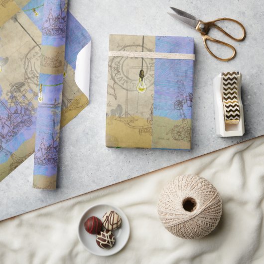 Papier Cadeau Steampunk Mécanique Edison Light Bulb Architect (Artisanat)