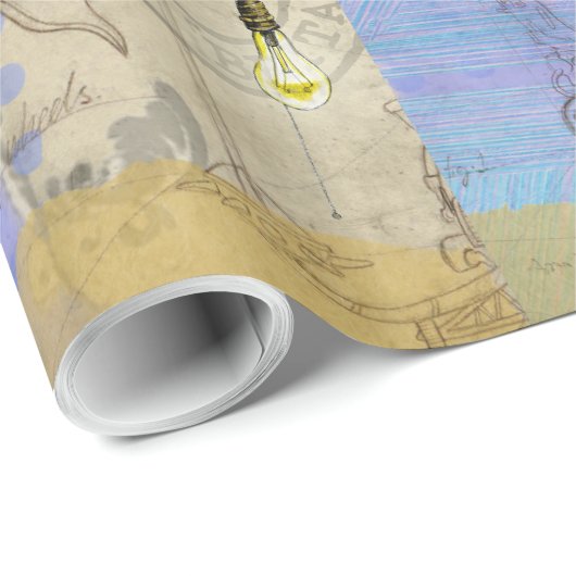 Papier Cadeau Steampunk Mécanique Edison Light Bulb Architect (Coin rond)