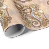 Papier Cadeau Steampunk Seahorse Vintage Surreal Art (Coin rond)