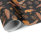 Papier Cadeau Steampunk Super Coloré Rousty Gears and Crows (Coin rond)