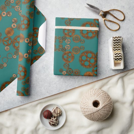 Papier Cadeau Steampunk Verdigris Rousty Gears Motif (Artisanat)