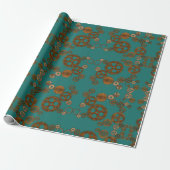 Papier Cadeau Steampunk Verdigris Rousty Gears Motif (Déroulé)