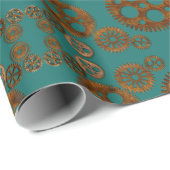 Papier Cadeau Steampunk Verdigris Rousty Gears Motif (Coin rond)