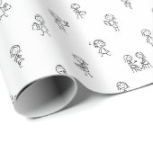 Papier Cadeau Stick Figure Girls Everyday Life – Black on White  (Coin rond)