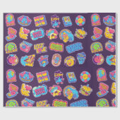 Papier Cadeau stickers et badges rétro tendance collection acide (Plat)