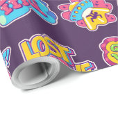 Papier Cadeau stickers et badges rétro tendance collection acide (Coin rond)