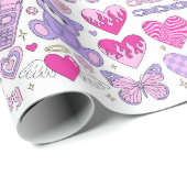 Papier Cadeau stickers rose glamour dans emo goth tendance 2000s (Coin rond)