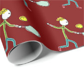 Papier Cadeau Stickman de pickleball (Coin rond)