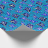 Papier Cadeau Stingray Tribal Bleu Océan (Coin)