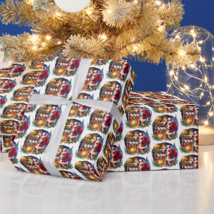 Papier Cadeau Stockage de Noël festif Père Noël carrelé motif