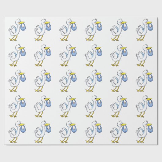 Papier Cadeau Stork Avec Bébé Garçon (Plat)