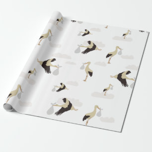 Papier Cadeau Stork Nouveau-né bébé garçon fille Motif