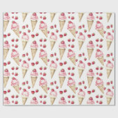 Papier Cadeau Strawberries Ice Cream Cones Birthday (Plat)