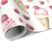 Papier Cadeau Strawberries Ice Cream Cones Birthday (Coin rond)