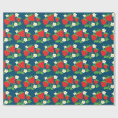 Papier Cadeau Strawberry and Flowers Pattern Blue (Plat)