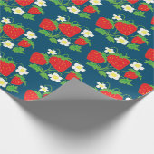 Papier Cadeau Strawberry and Flowers Pattern Blue (Coin)