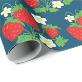 Papier Cadeau Strawberry and Flowers Pattern Blue (Coin rond)