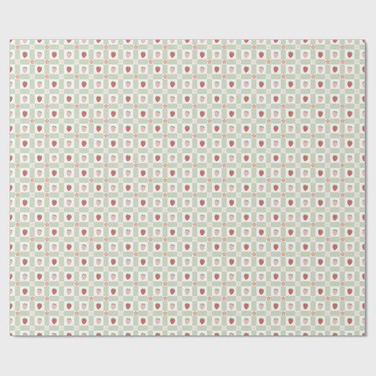 Papier Cadeau Strawberry Gingham Pastel Green 1st Birthday (Plat)