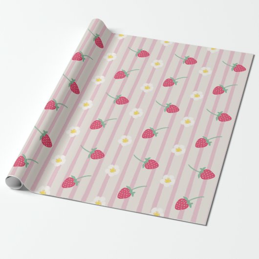 Papier Cadeau Strawberry PatternWrapping Paper (Déroulé)