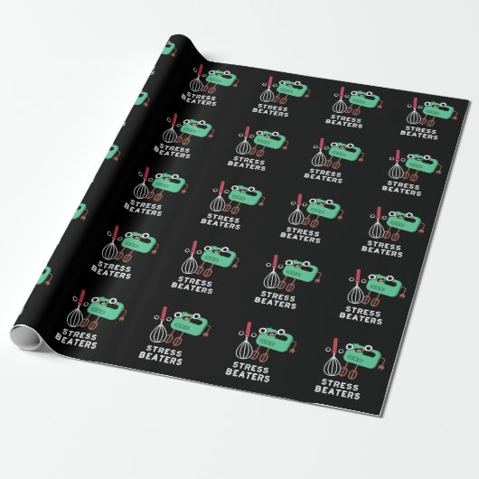 Papier Cadeau Stress Beatters Funny Baking Whisk Pun Dark BG (Déroulé)