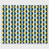 Papier Cadeau Striped Blue Yellow Stars Pattern Design  (Plat)