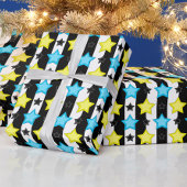 Papier Cadeau Striped Blue Yellow Stars Pattern Design 