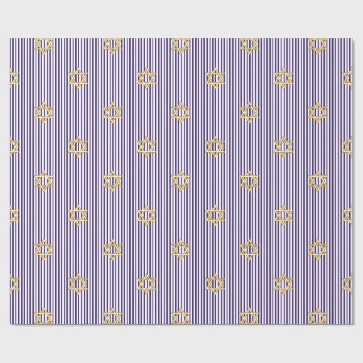 Papier Cadeau Striped Indigo Jewish Gold Star of David (Plat)