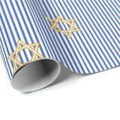 Papier Cadeau Striped Sapphire Blue Jewish Gold Star of David (Coin rond)