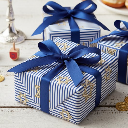 Papier Cadeau Striped Sapphire Blue Jewish Gold Star of David