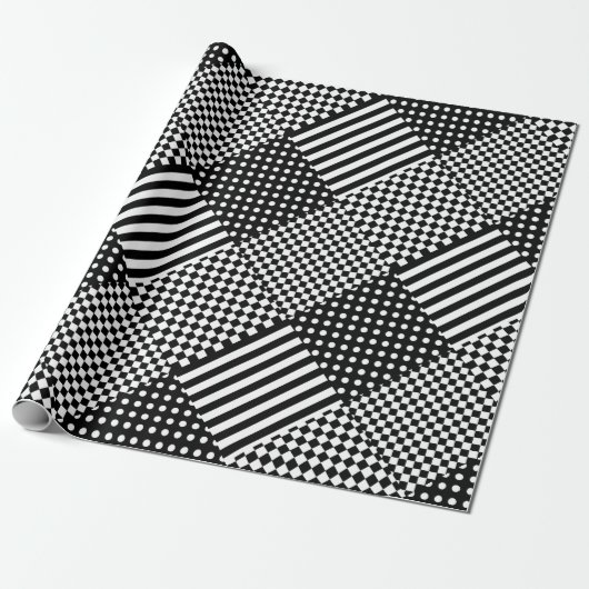 Papier Cadeau Stripes Check Harlequin Pois Conception mixte (Déroulé)
