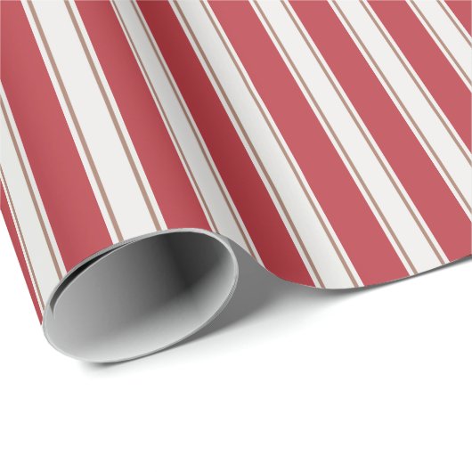 Papier Cadeau Stripes de souris classiques rouge, blanc et mocha (Coin rond)