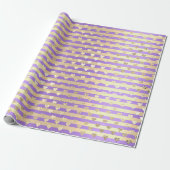 Papier Cadeau Stripes Lignes Coeurs Champaigne Gold Purple (Déroulé)