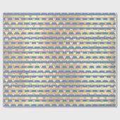 Papier Cadeau Stripes Lignes Coeurs Champaigne Or Bleu Bleu (Plat)
