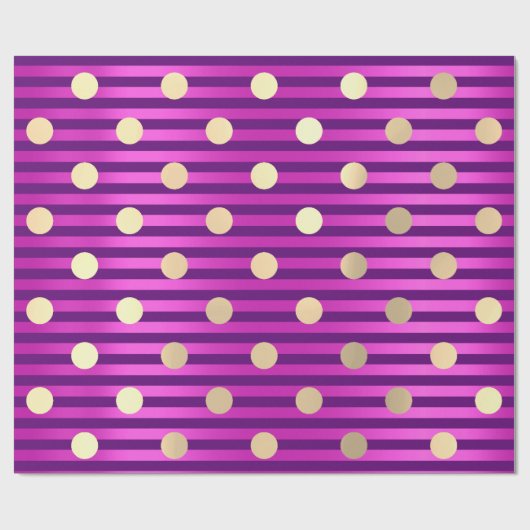 Papier Cadeau Stripes Line Fuchsia rose violet Pois or (Plat)