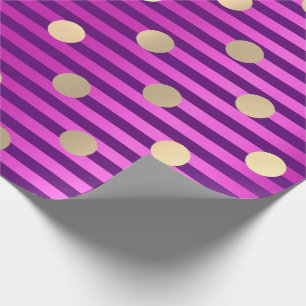 Papier Cadeau Stripes Line Fuchsia rose violet Pois or