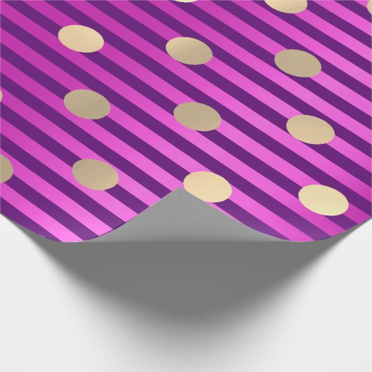Papier Cadeau Stripes Line Fuchsia rose violet Pois or (Coin)