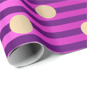 Papier Cadeau Stripes Line Fuchsia rose violet Pois or (Coin rond)
