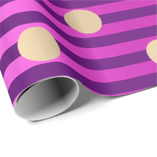 Papier Cadeau Stripes Line Fuchsia rose violet Pois or (Coin rond)